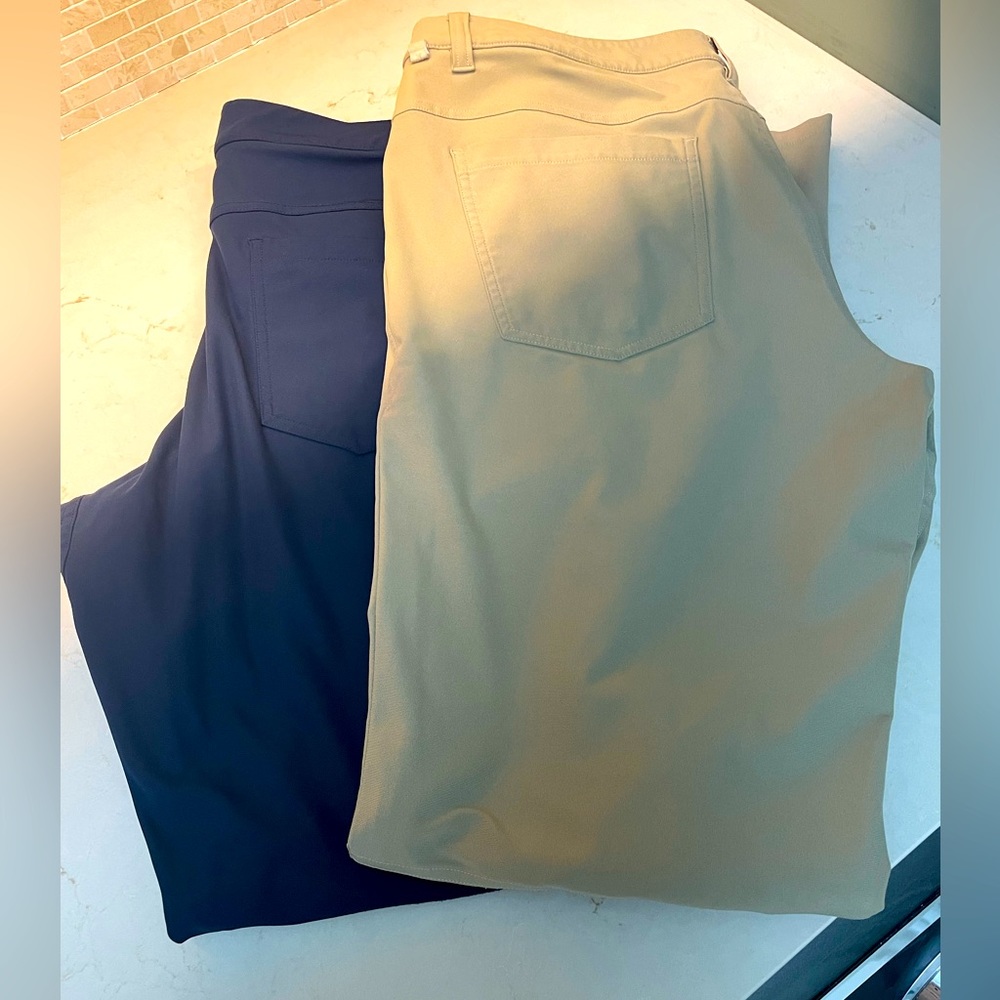 Lululemon Commission Classic fit warpstreme pants in khaki and navy blue. 34x32